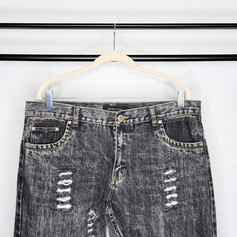 Denim Culture Men's Black Acid Wash Denim Distressed Design Front Jeans Size 38x - Picture 2 of 10